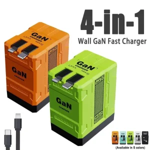 4-in-1 GaN 120W Fast Charger Retractable USB-C Lightning Cable